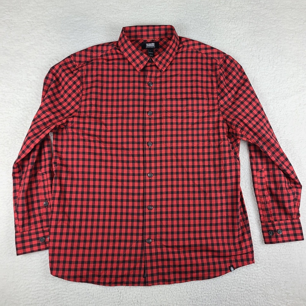 Alaskan Hardgear Flannel Shirt Mens‎ Large Black Red Check Button Up Duluth